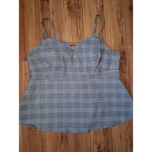 Torrid Womens Plus Size 2 Glen Plaid Peplum Camisole Top Black White Zip Back